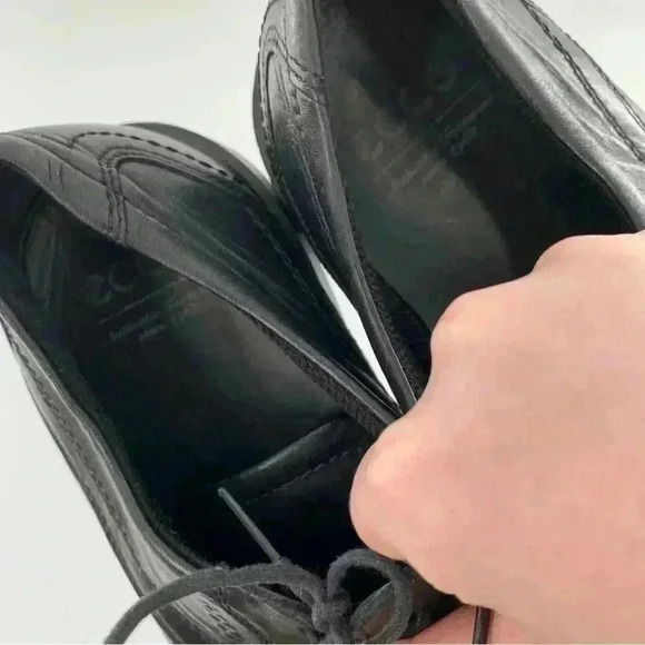 Ecco mens oxfords size 44 black leather lace up square toe - Picture 10 of 12